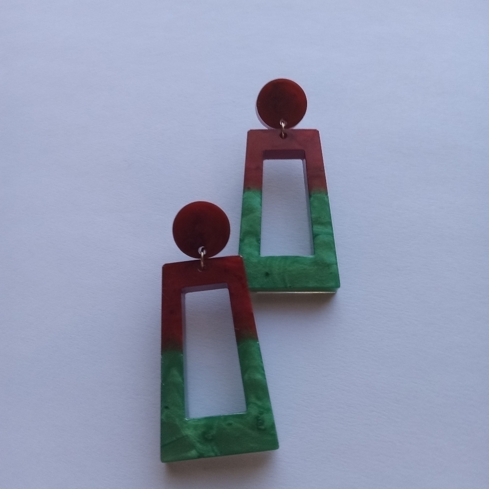 3/$45 Hand crafted green and red resin earrings holiday Christmas lagenlook
